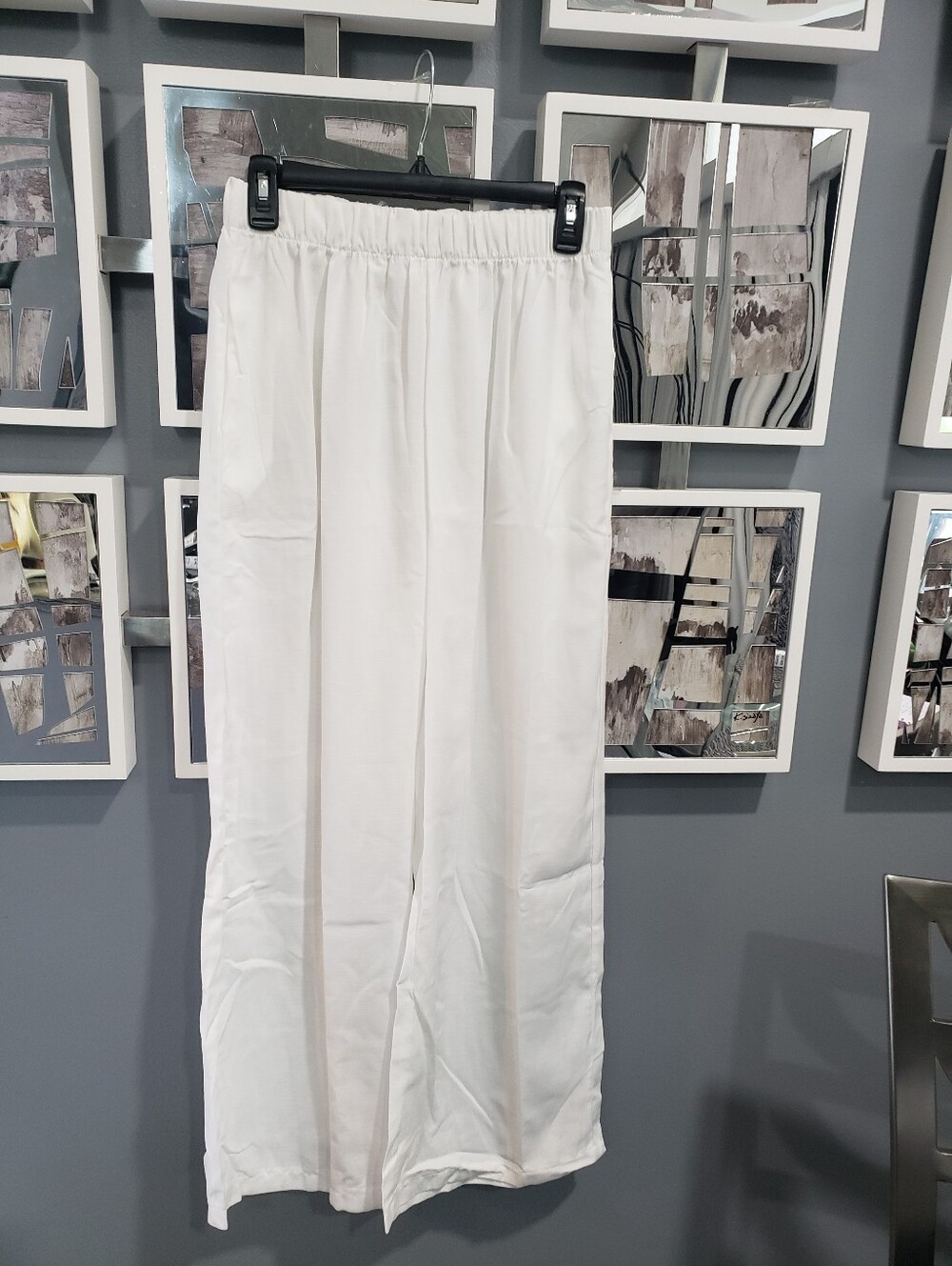 Women's White Elastic-Waist Wide-Leg Pants
